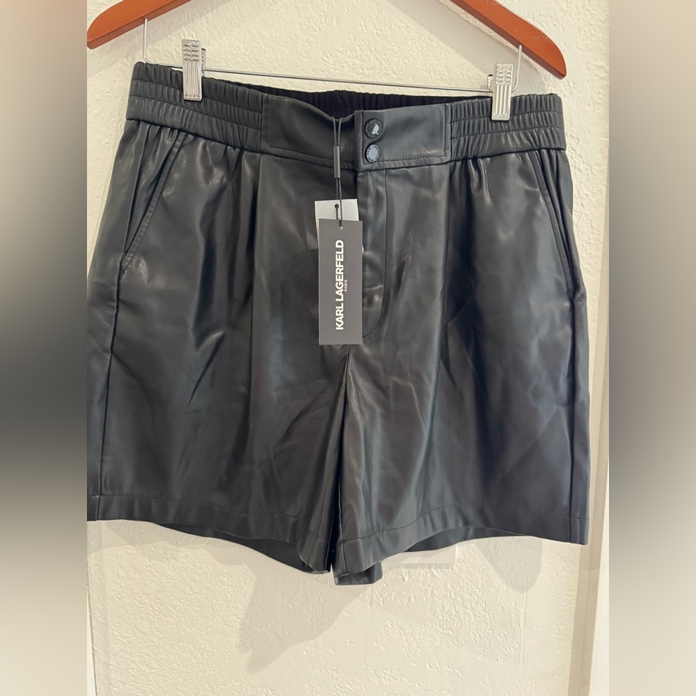 Karl Lagerfeld High Waist Faux Black Leather Shorts